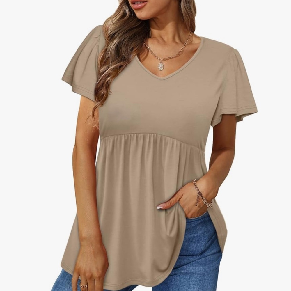 Amazon Cream Flutter Sleeve Peplum Blouse